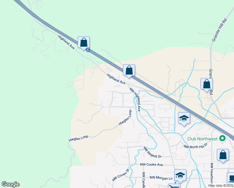 map of restaurants, bars, coffee shops, grocery stores, and more near 205 Northwest Sinclair Drive in Grants Pass