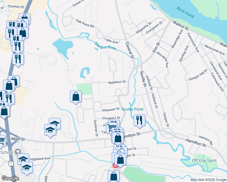 map of restaurants, bars, coffee shops, grocery stores, and more near 15 Marion Road in Saugus