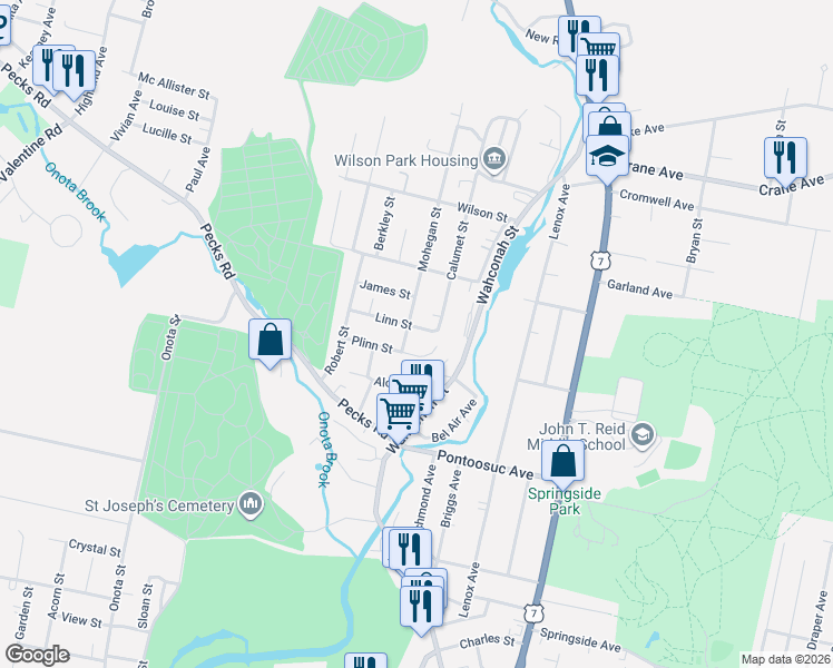 map of restaurants, bars, coffee shops, grocery stores, and more near 20 Plinn Street in Pittsfield