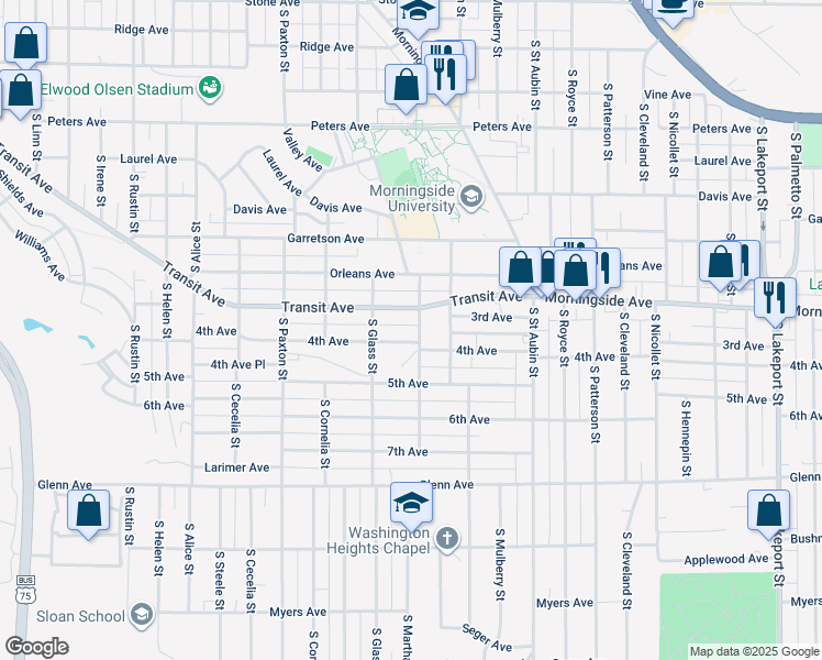 map of restaurants, bars, coffee shops, grocery stores, and more near 3513 4th Avenue in Sioux City