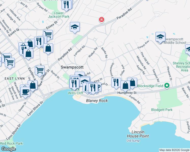 map of restaurants, bars, coffee shops, grocery stores, and more near 207 Forest Avenue in Swampscott
