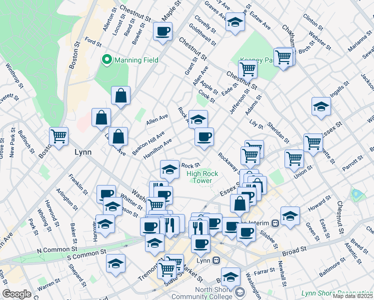 map of restaurants, bars, coffee shops, grocery stores, and more near 41 Valley Avenue in Lynn