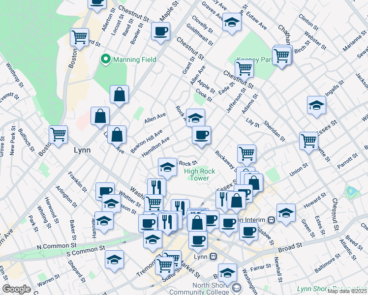 map of restaurants, bars, coffee shops, grocery stores, and more near 41 Valley Avenue in Lynn