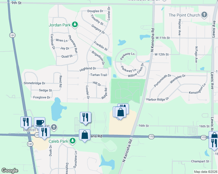 map of restaurants, bars, coffee shops, grocery stores, and more near 4013 Ridge Road in Zion