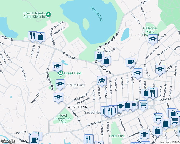 map of restaurants, bars, coffee shops, grocery stores, and more near 67 Tranfaglia Avenue in Lynn