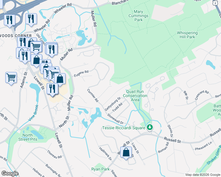 map of restaurants, bars, coffee shops, grocery stores, and more near 10 Belmont Road in Burlington