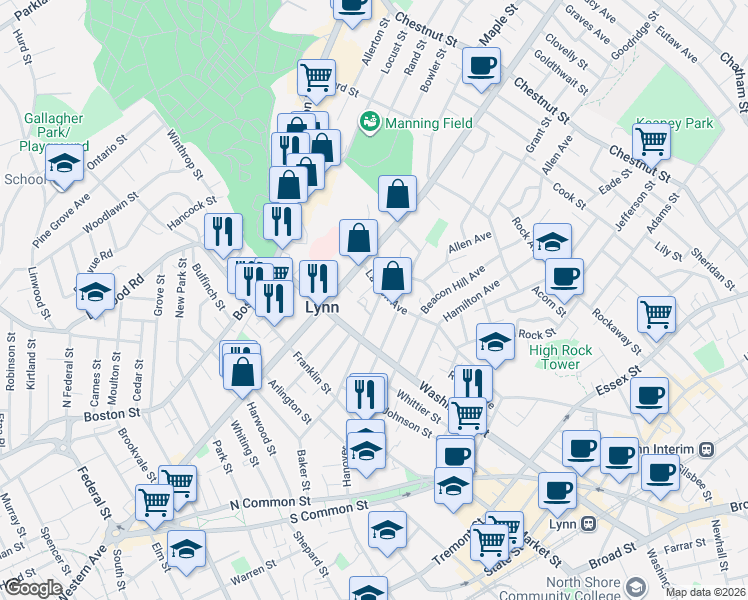 map of restaurants, bars, coffee shops, grocery stores, and more near 48-50 Laighton Street in Lynn
