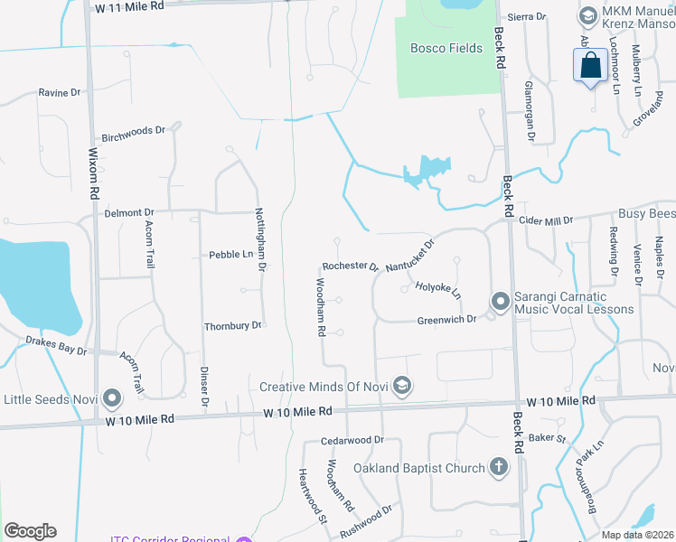 map of restaurants, bars, coffee shops, grocery stores, and more near 47702 Red Pine in Novi