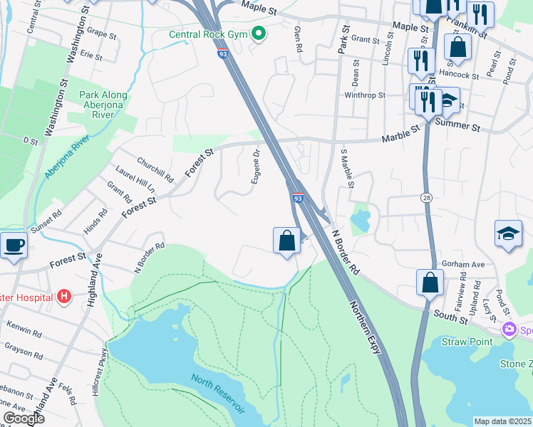 map of restaurants, bars, coffee shops, grocery stores, and more near 225 Fallon Road in Stoneham