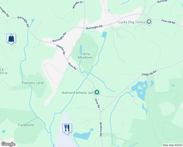 map of restaurants, bars, coffee shops, grocery stores, and more near 536 Stow Road in Boxborough