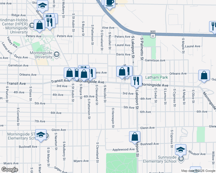 map of restaurants, bars, coffee shops, grocery stores, and more near 4401-4599 3rd Avenue in Sioux City