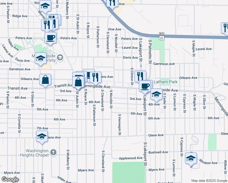 map of restaurants, bars, coffee shops, grocery stores, and more near 4401-4599 3rd Avenue in Sioux City