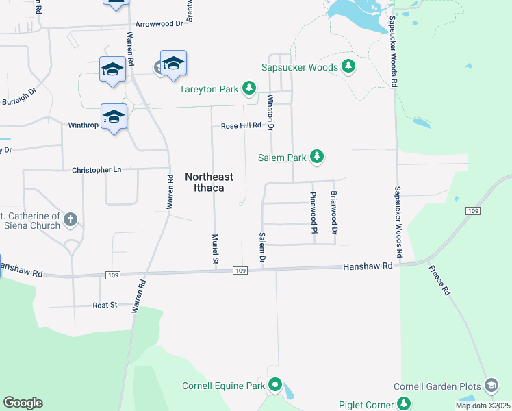 map of restaurants, bars, coffee shops, grocery stores, and more near 101-199 Tareyton Drive in Ithaca