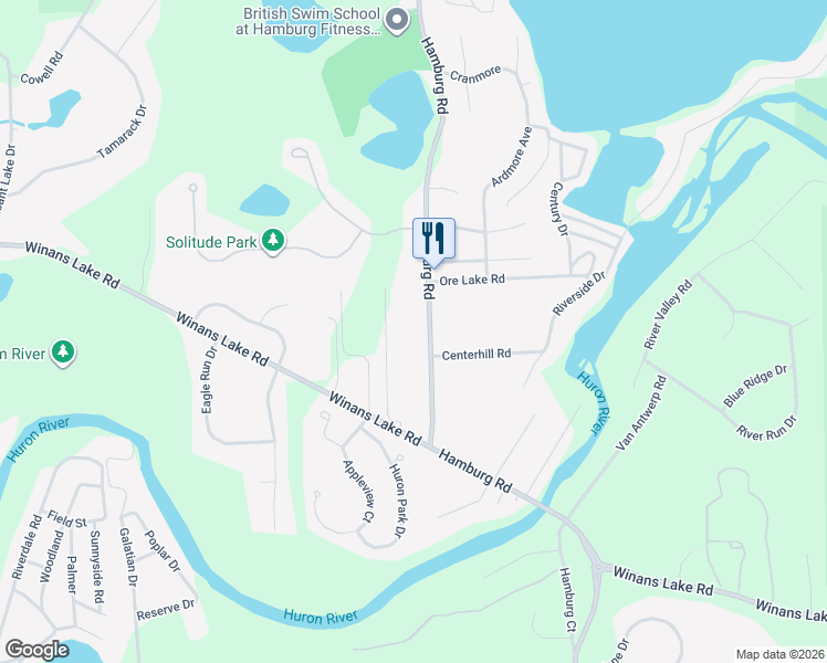 map of restaurants, bars, coffee shops, grocery stores, and more near 9096 Hamburg Road in Brighton