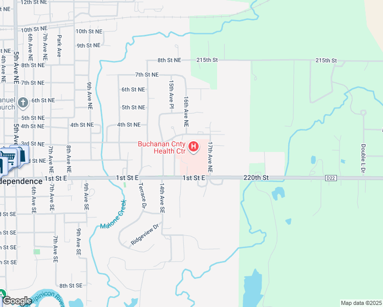 map of restaurants, bars, coffee shops, grocery stores, and more near 1615 3rd St NE in Independence