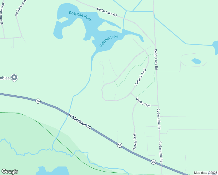 map of restaurants, bars, coffee shops, grocery stores, and more near 3385 Outback Trail in Pinckney