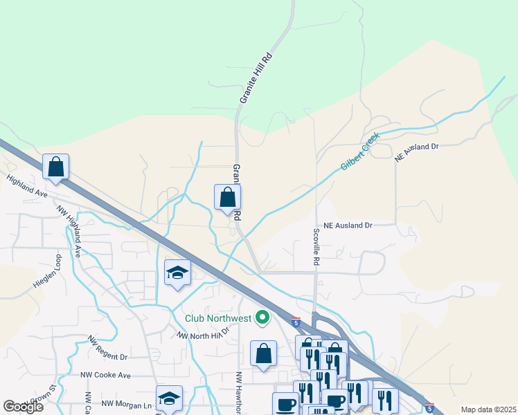 map of restaurants, bars, coffee shops, grocery stores, and more near 225 Granite Hill Rd in Grants Pass