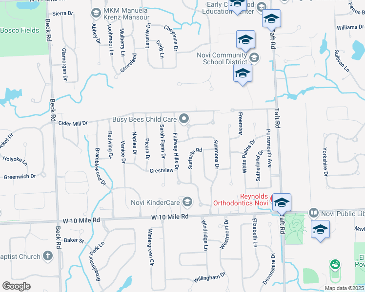 map of restaurants, bars, coffee shops, grocery stores, and more near 24870 Fairway Hills Drive in Novi