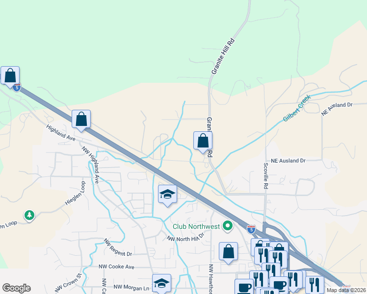 map of restaurants, bars, coffee shops, grocery stores, and more near 498 Northwest Scenic Drive in Grants Pass