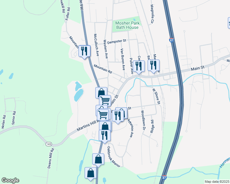 map of restaurants, bars, coffee shops, grocery stores, and more near 3 Shear Street in Ravena