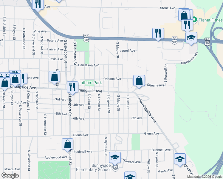 map of restaurants, bars, coffee shops, grocery stores, and more near 1900-1998 South Cypress Street in Sioux City