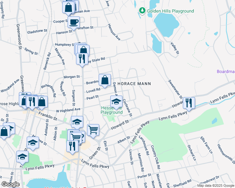 map of restaurants, bars, coffee shops, grocery stores, and more near 51 Damon Avenue in Melrose