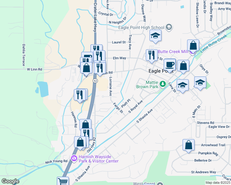 map of restaurants, bars, coffee shops, grocery stores, and more near 333 Lorraine Avenue in Eagle Point