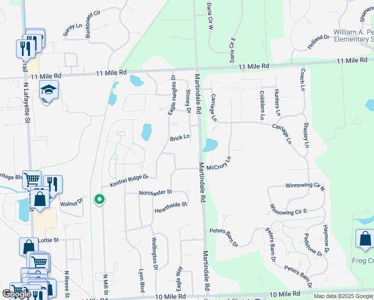 map of restaurants, bars, coffee shops, grocery stores, and more near 753 Stoney Drive in South Lyon