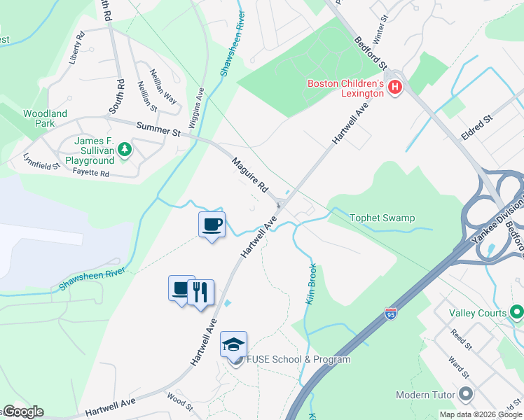 map of restaurants, bars, coffee shops, grocery stores, and more near 4 Maguire Road in Lexington