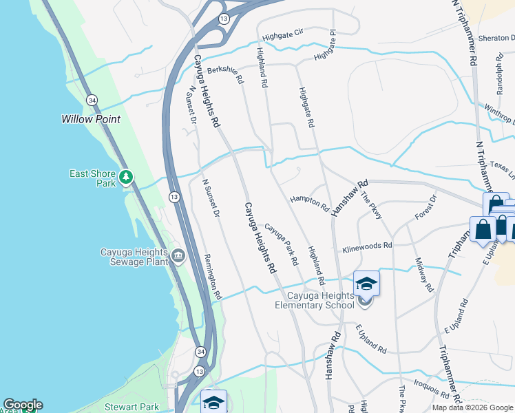 map of restaurants, bars, coffee shops, grocery stores, and more near 531 Cayuga Heights Rd in Ithaca