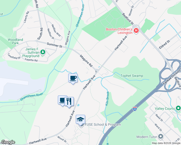 map of restaurants, bars, coffee shops, grocery stores, and more near 4 Maguire Road in Lexington