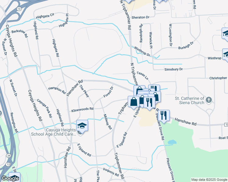 map of restaurants, bars, coffee shops, grocery stores, and more near 803 Hanshaw Rd in Ithaca