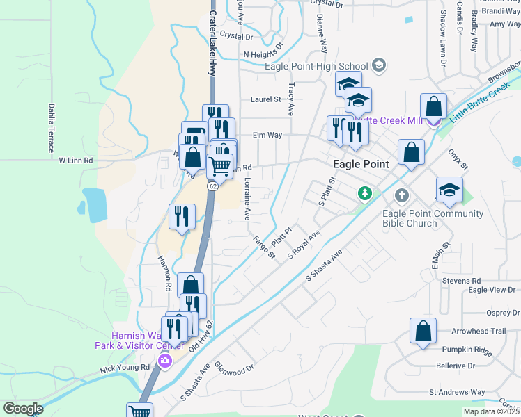 map of restaurants, bars, coffee shops, grocery stores, and more near 247 Lorraine Avenue in Eagle Point