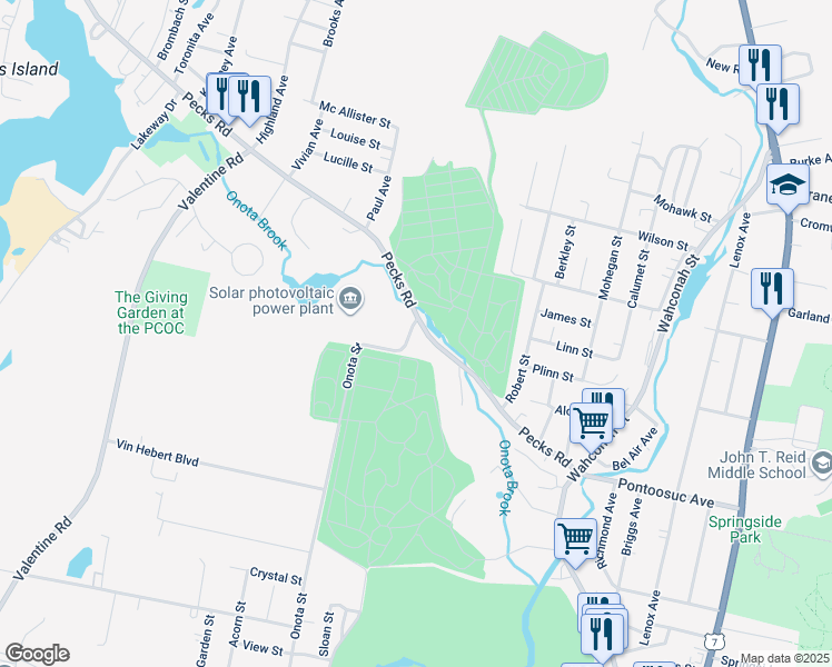 map of restaurants, bars, coffee shops, grocery stores, and more near 595 Onota Street in Pittsfield