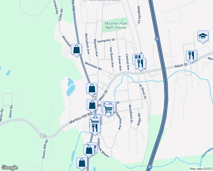 map of restaurants, bars, coffee shops, grocery stores, and more near 3 Shear Street in Ravena