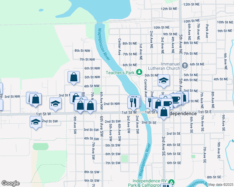 map of restaurants, bars, coffee shops, grocery stores, and more near 308 4th Avenue Southwest in Independence