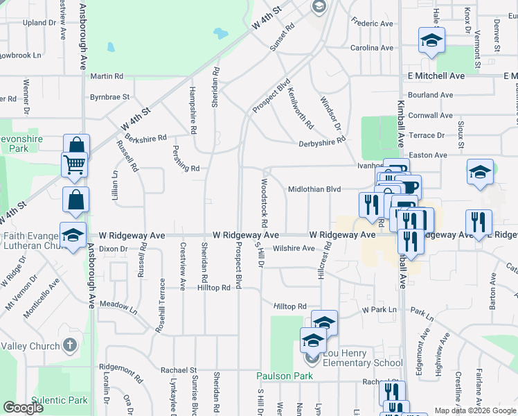 map of restaurants, bars, coffee shops, grocery stores, and more near 141 Woodstock Rd in Waterloo