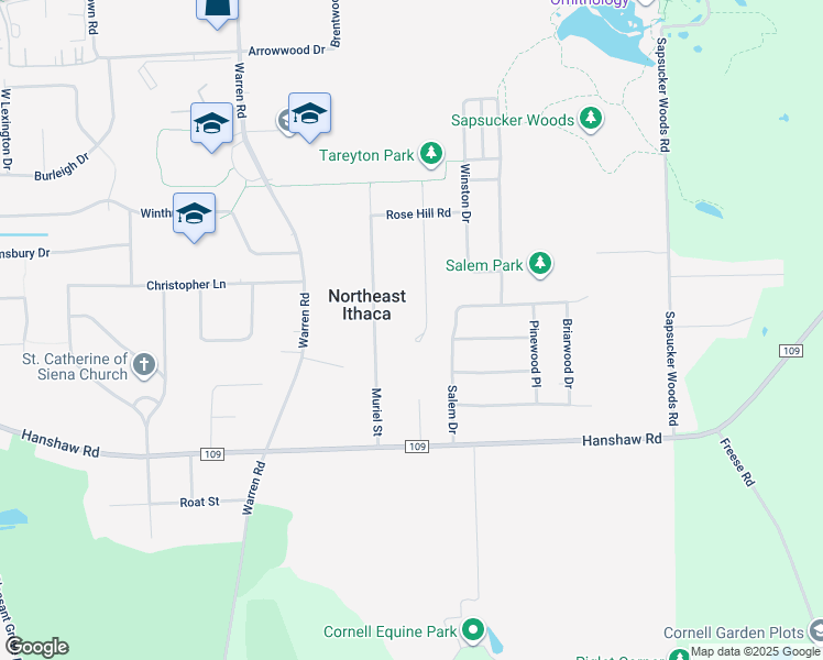 map of restaurants, bars, coffee shops, grocery stores, and more near 199 Tareyton Dr in Ithaca