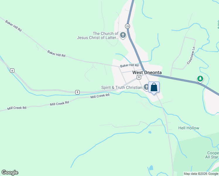 map of restaurants, bars, coffee shops, grocery stores, and more near 2797 County Road 8 in Otego