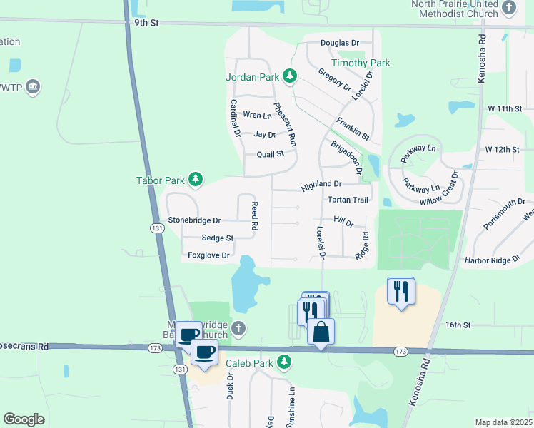 map of restaurants, bars, coffee shops, grocery stores, and more near 1306 Butterfield Lane in Zion