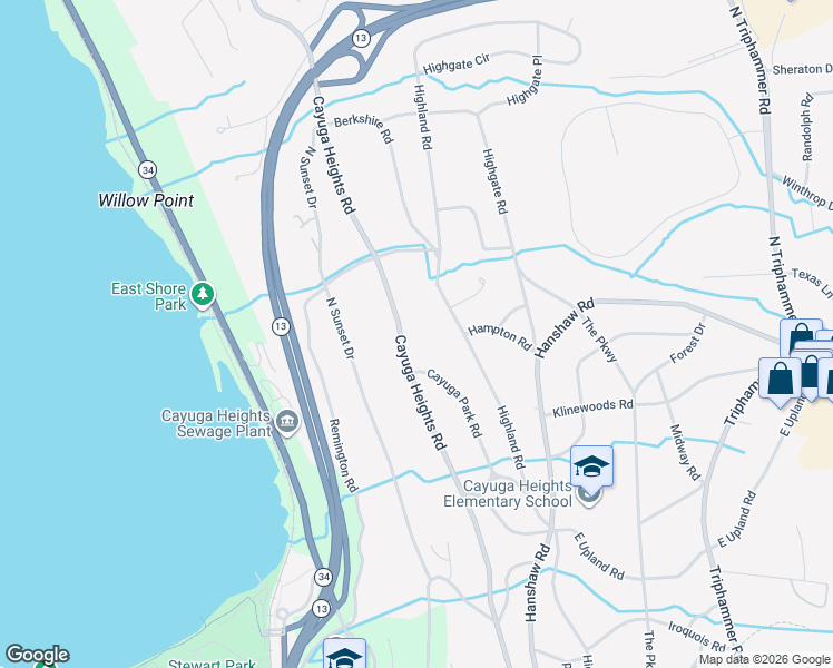 map of restaurants, bars, coffee shops, grocery stores, and more near 531 Cayuga Heights Rd in Ithaca
