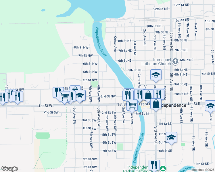 map of restaurants, bars, coffee shops, grocery stores, and more near 413 4th Street Northwest in Independence