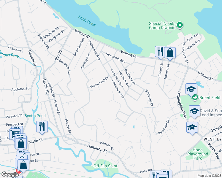 map of restaurants, bars, coffee shops, grocery stores, and more near 31 Stonecrest Drive in Saugus