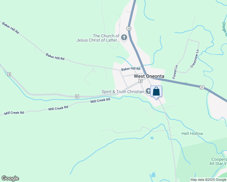 map of restaurants, bars, coffee shops, grocery stores, and more near 2837-2843 County Road 8 in Oneonta