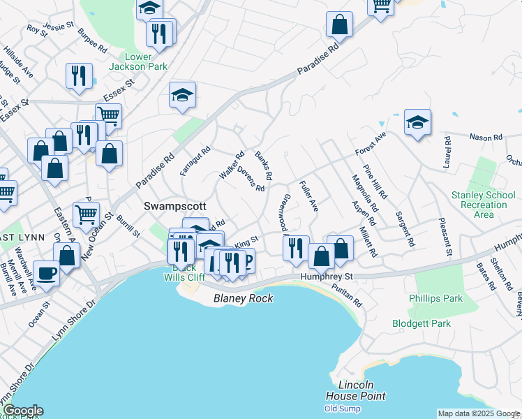 map of restaurants, bars, coffee shops, grocery stores, and more near 146 Redington Street in Swampscott