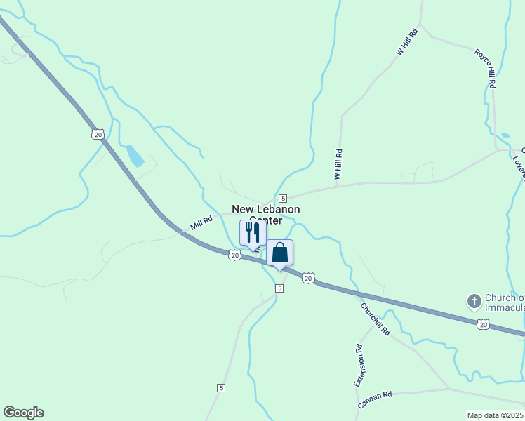 map of restaurants, bars, coffee shops, grocery stores, and more near 646 County Road 5 in New Lebanon