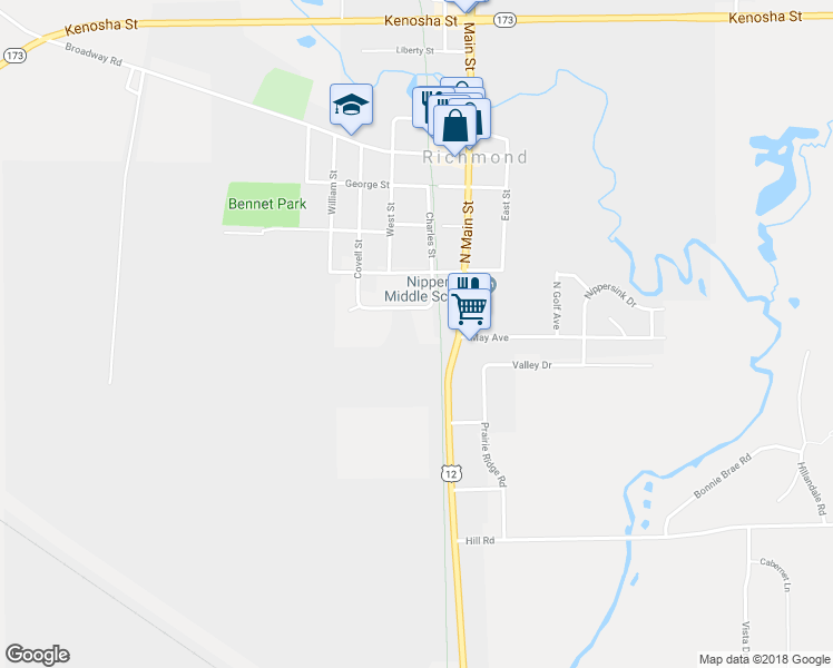 map of restaurants, bars, coffee shops, grocery stores, and more near 5703 Hillcrest Drive in Richmond