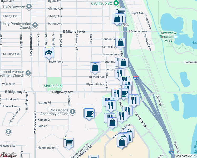 map of restaurants, bars, coffee shops, grocery stores, and more near 1826 Howard Avenue in Waterloo
