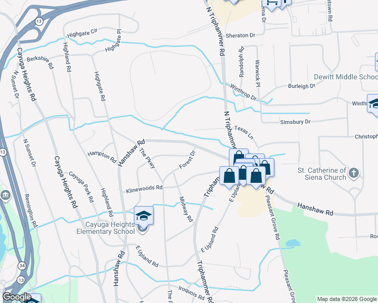 map of restaurants, bars, coffee shops, grocery stores, and more near 314 Comstock Road in Ithaca
