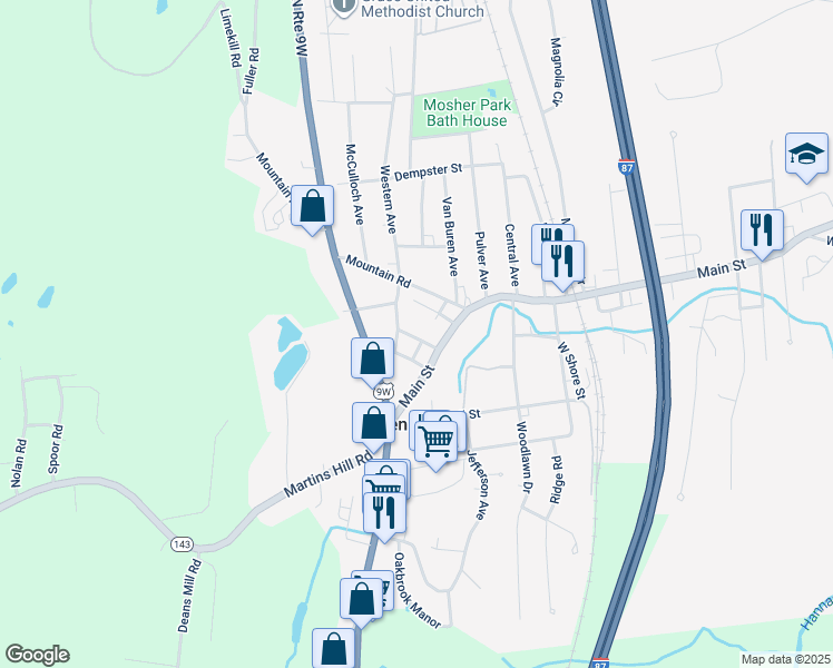 map of restaurants, bars, coffee shops, grocery stores, and more near 3 Shear Street in Ravena